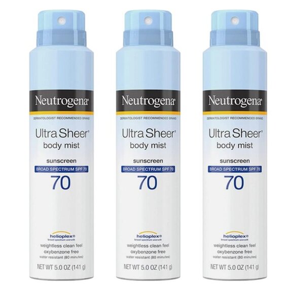 3 pk Neutrogena Ultra Sheer Body Mist Sunscreen Spray 5 oz ea SPF 70 UVA UVB NEW - Picture 2 of 8